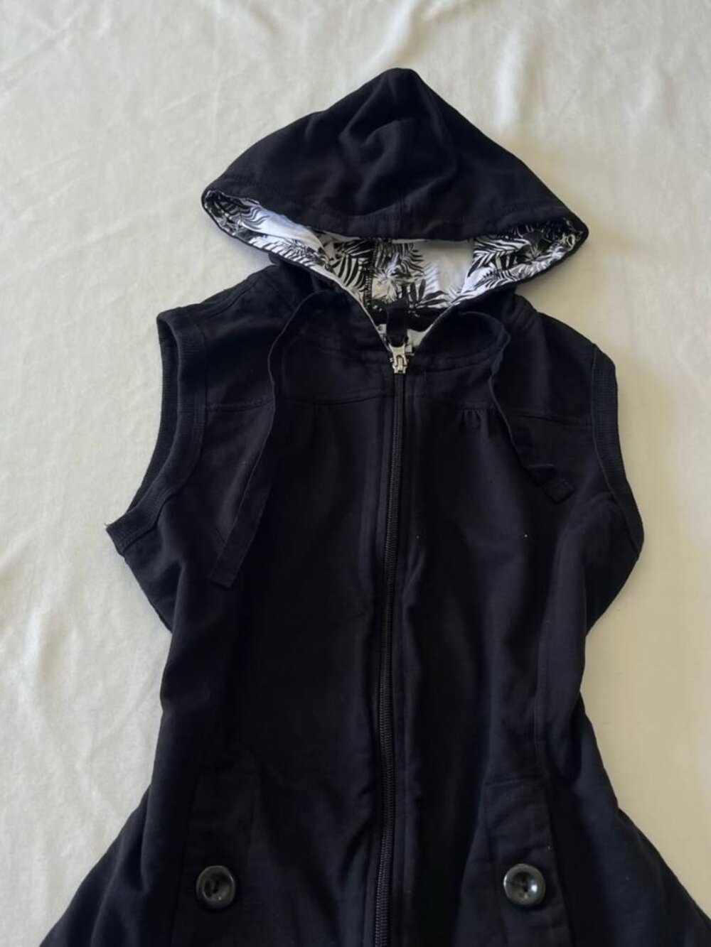 Women's Black Sleeveless Hooded Zip-Up Vest Casual Peplum Hoodie Jacket - Picture 2 of 4